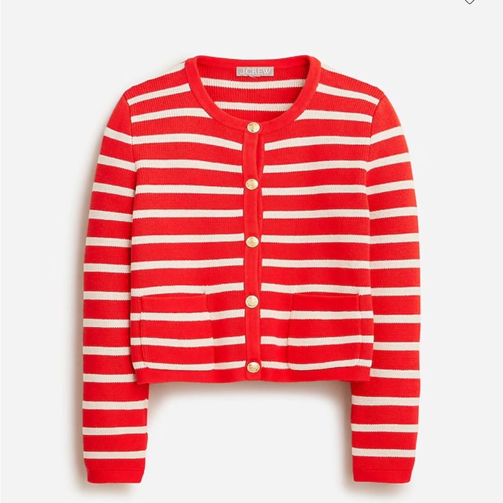J. Crew Red and Cream Striped Women's Cardigan